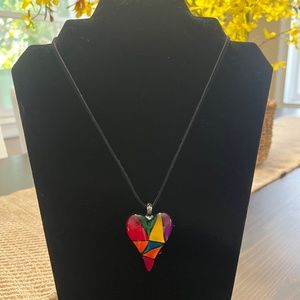Murano Glass Mosaic Heart Pendant Necklace